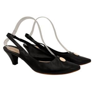 Marc Jacobs Black White Circle Leather Slingback Black Pointed Pumps Size 39.5